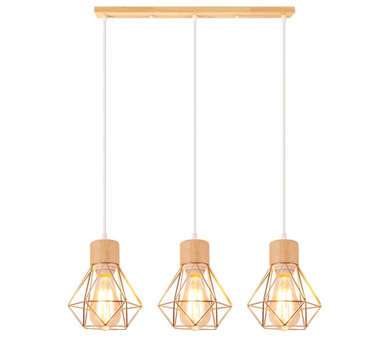 Suspension Vintage Suspension Luminaire Rétro 3 Lumières Plafonnier Moderne Métal Et En Bois Or