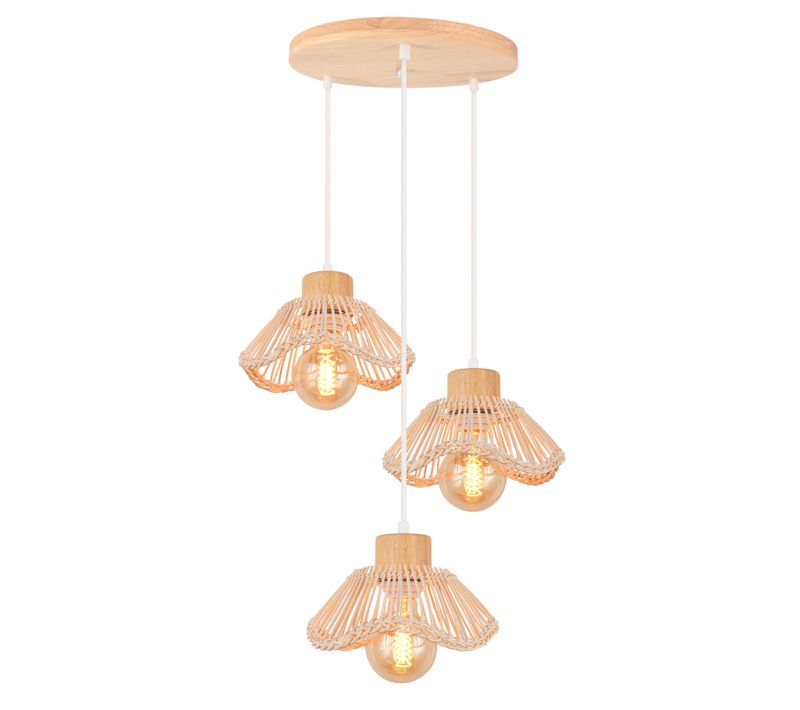 3 Lumières Plafonnier Moderne Lampe De Plafond En Osier Suspension Rétro Lustre En Rotin Tressé
