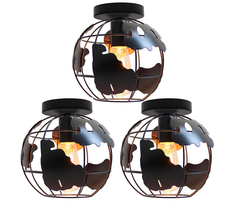 3pcs Plafonnier Intérieur Forme Carte E27 Lampe De Plafond Pour Chambre Salon Noir