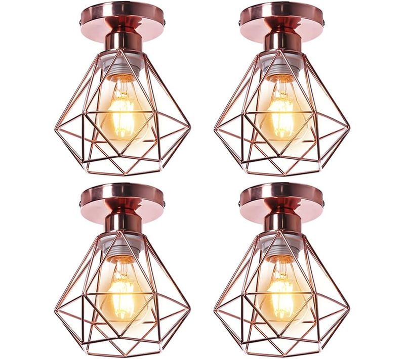 4pcs Plafonnier Industriel Cage Lampe De Plafond Pour Chambre Salon Chambre Rose
