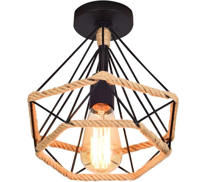 Lampe De Plafond Vintage Plafonnier Industrielle Cage Métal Suspension