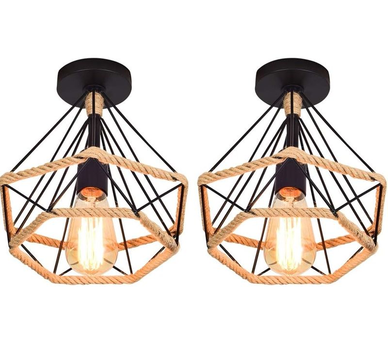 2pcs Lampe De Plafond Vintage Plafonnier Industrielle Cage Métal