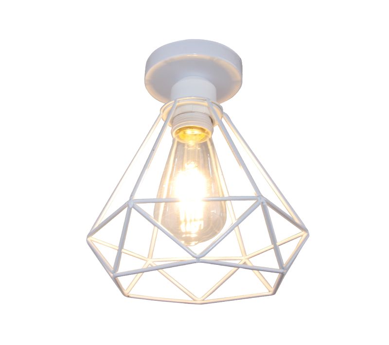 Rétro Plafonnier Industrielle 20cm Lustre Abat-jour En Fer Lampe De Plafond E27 Blanc