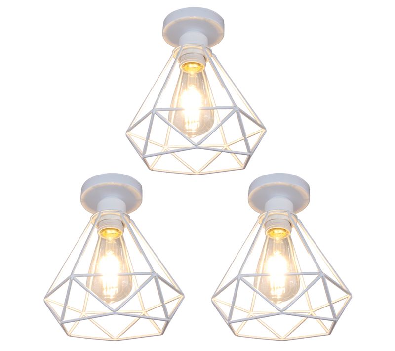 3x Rétro Plafonnier Industrielle 20cm Lustre Abat-jour En Fer Lampe De Plafond E27 Blanc