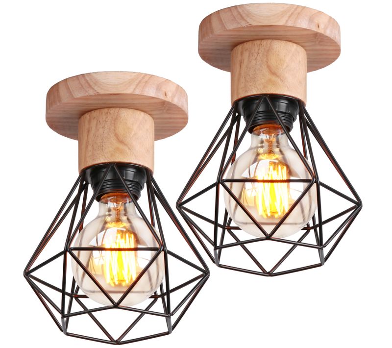 2 Pack Plafonnier Industriel Interieur Lampe De Plafond Rétro E27 Pour Salon Chambre Noir
