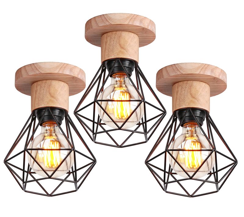3 Pack Plafonnier Industriel Interieur Lampe De Plafond Rétro E27 Pour Salon Chambre Noir