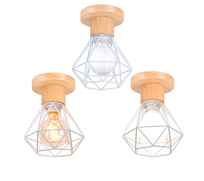 3x Plafonnier Industriel Interieur Lampe De Plafond Rétro E27 Pour Salon Chambre Couloir Blanc