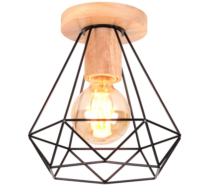 Plafonnier Industriel 20cm Lampe De Plafond Vintage Cage Éclairage Luminaire Noir