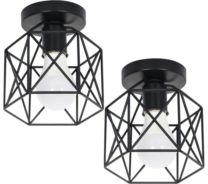 2x Plafonnier Vintage Industrielle Cage Lampe De Plafond Métal Noir