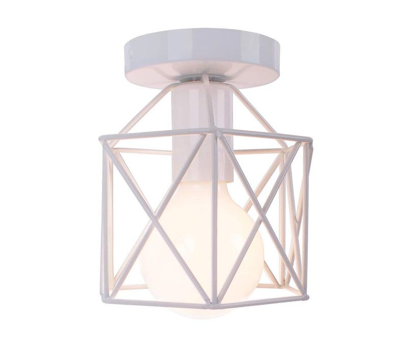 Retro Plafonnier Industrielle En Métal Cage Cube Luminaire E27 Pour Salon Chambre Blanc