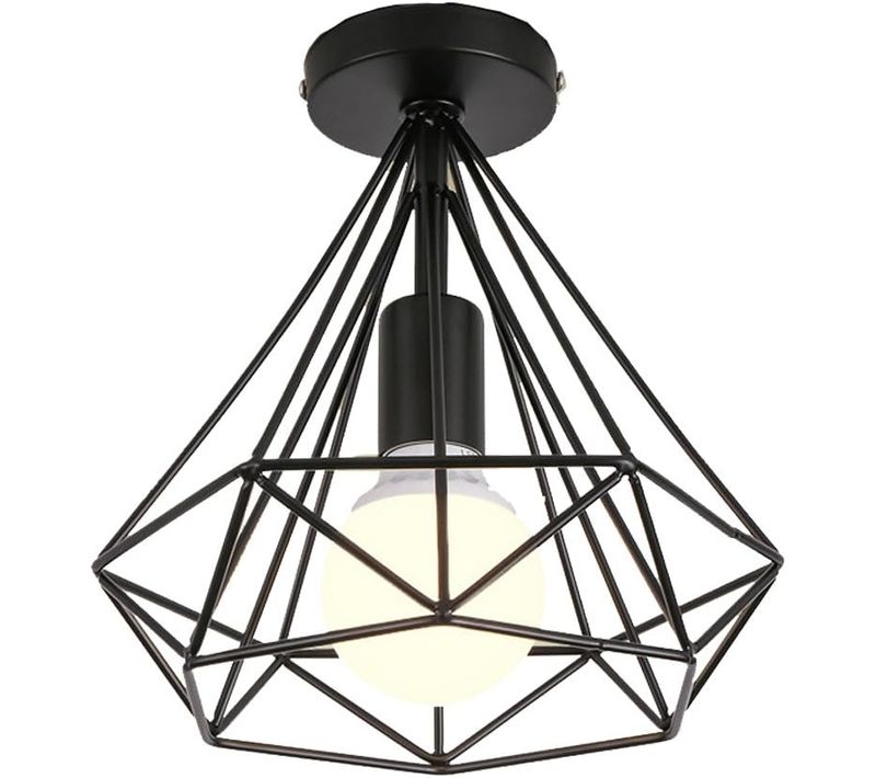 Plafonnier Industrielle Retro 25cm Forme Diamant Plafonnier Pour Salon Bar Chambre Noir