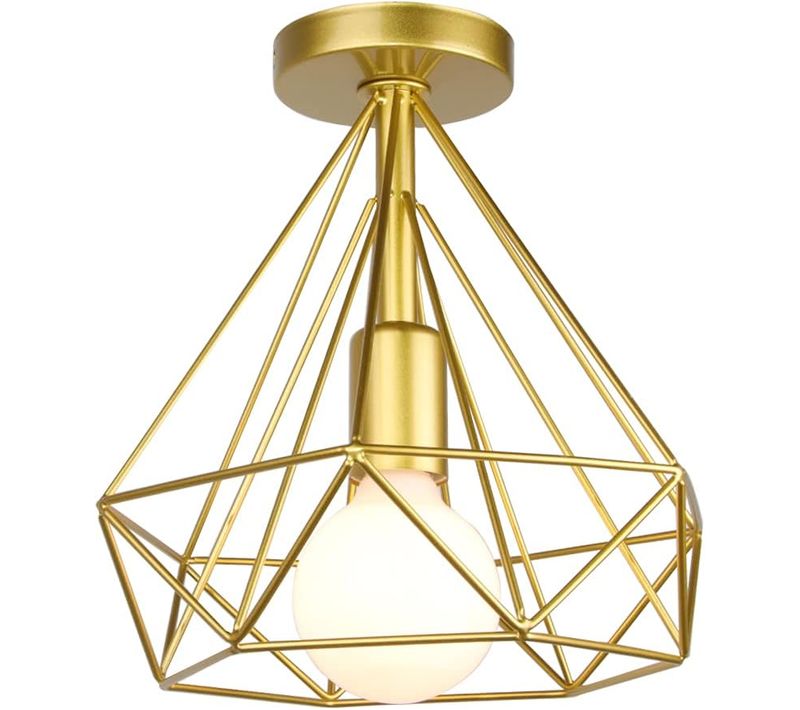 Plafonnier Industrielle Retro 25cm Forme Diamant Plafonnier Pour Salon Bar Chambre Or