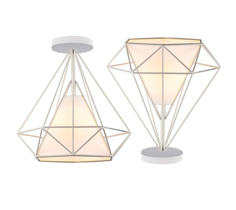 2x Plafonnier Industrielle Cage Diamant E27 Lampe De Plafond Pour Salon Salle Chambre Blanc