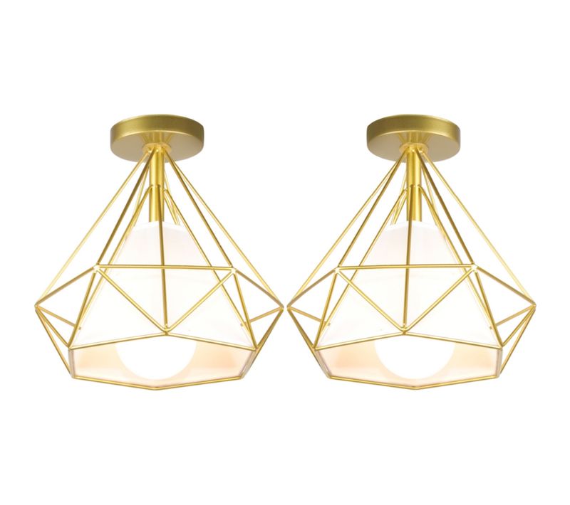 2x Plafonnier Industrielle Cage Diamant E27 Lampe De Plafond Pour Salon Salle Chambre Or