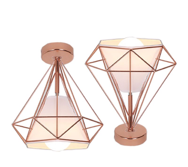 2x Plafonnier Industrielle Cage Diamant E27 Lampe De Plafond Pour Salon Salle Chambre Rose