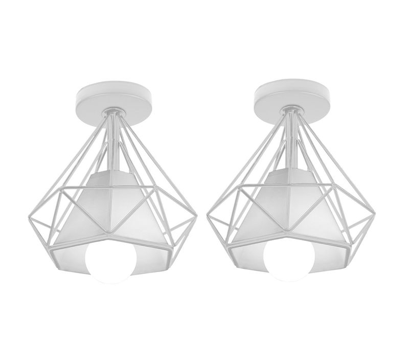 2pcs Plafonnier Industrielle Cage Diamant Luminaire De Plafond Pour Salon Chambre Cuisine Blanc