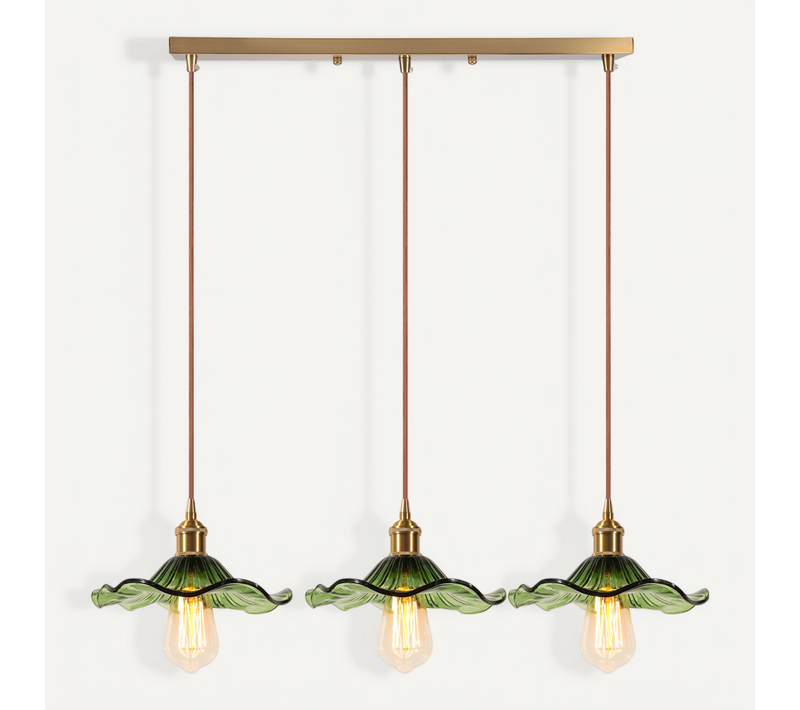 3 Lumières Plafonnier Vintage Suspension Luminaire En Verre Lustre Rétro Moderne Vert
