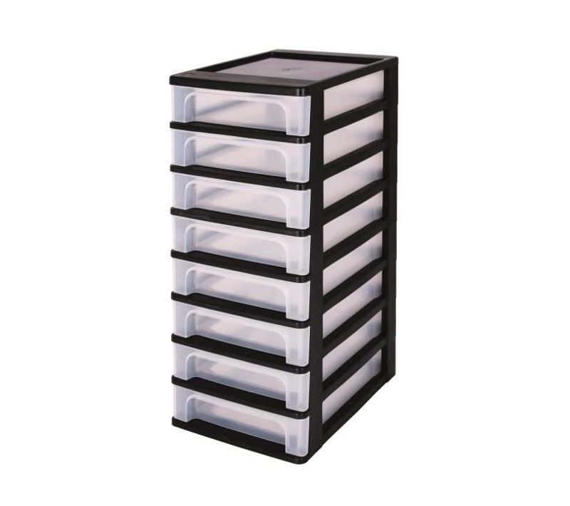 Tour De Rangement 8 Tiroirs Plastique 32 L 35,5x26x65,5 Cm Noir