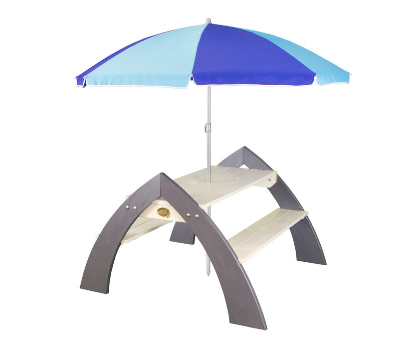 Kylo XL Table Pique Nique Enfant En Bois Gris et Blanc - Table Picnic Avec Parasol Pour Le Jardin