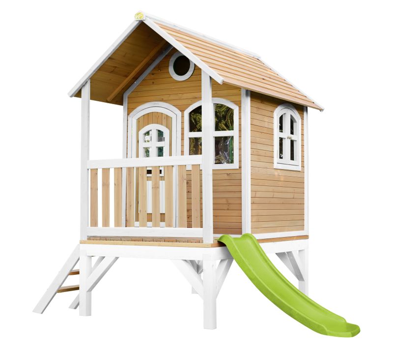 Tom Maison Enfant Avec Toboggan Vert Clair - Aire De Jeux Pour L'extérieur En Marron et Blanc -