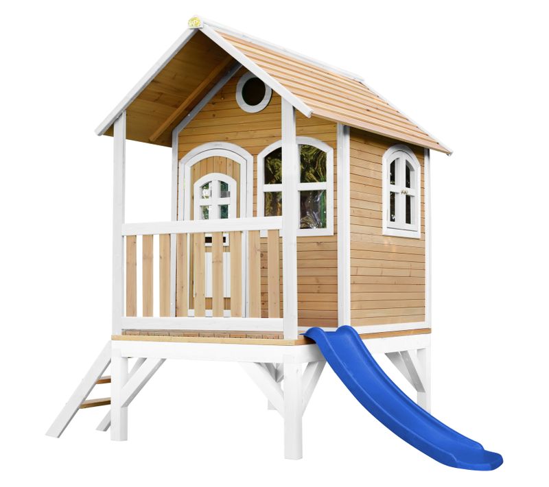 Tom Maison Enfant Avec Toboggan Bleu - Aire De Jeux Pour L'extérieur En Marron et Blanc -