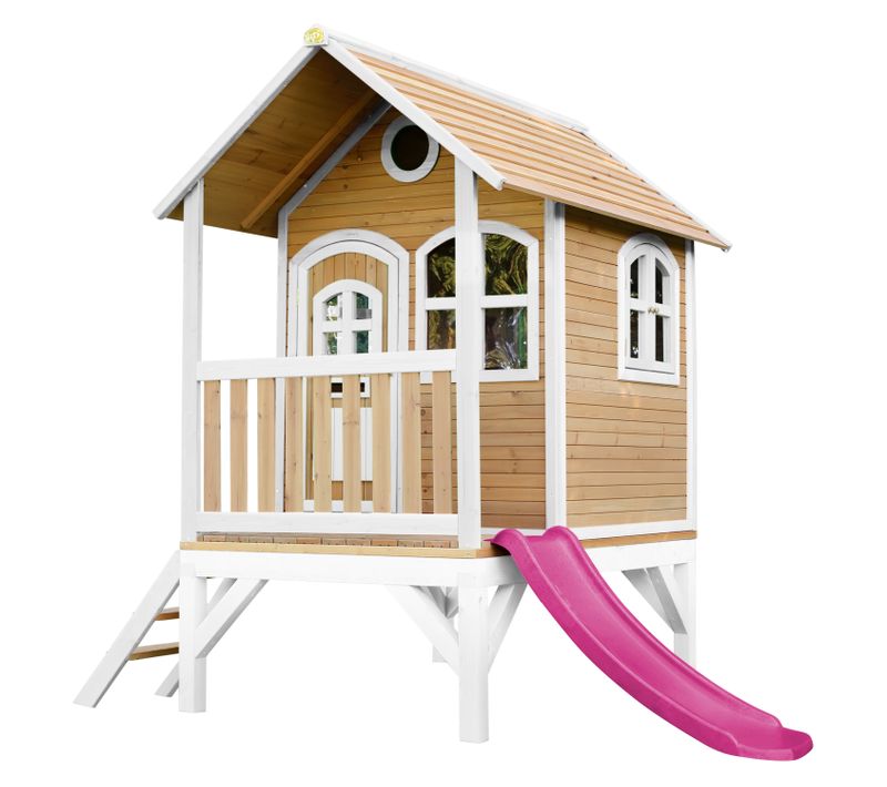 Tom Maison Enfant Avec Toboggan Rose - Aire De Jeux Pour L'extérieur En Marron et Blanc -