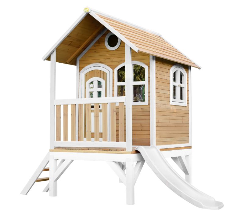 Tom Maison Enfant Avec Toboggan Blanc - Aire De Jeux Pour L'extérieur En Marron et Blanc -