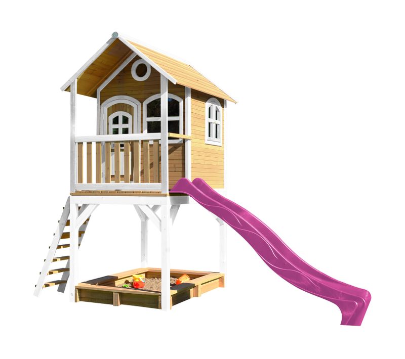 Sarah Maison Enfant Avec Bac à Sable et Toboggan Rose - Aire De Jeux Pour L'extérieur En Marron et