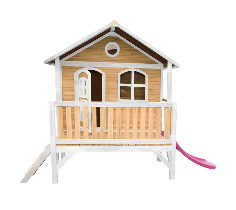 Stef Maison Enfant Avec Toboggan Rose - Aire De Jeux Pour L'extérieur En Marron et Blanc -