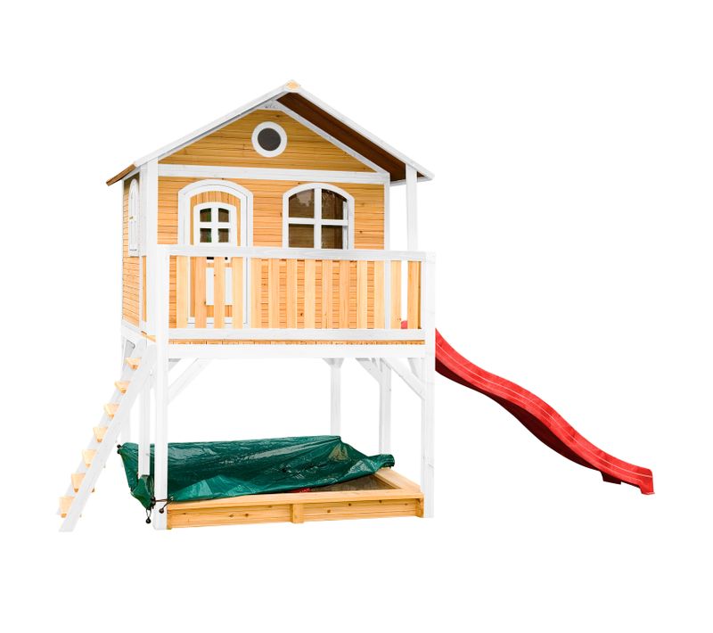 Marc Maison Enfant Avec Bac à Sable et Toboggan Rouge - Aire De Jeux Pour L'extérieur En Marron et