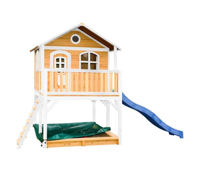 Marc Maison Enfant Avec Bac à Sable et Toboggan Bleu - Aire De Jeux Pour L'extérieur En Marron et