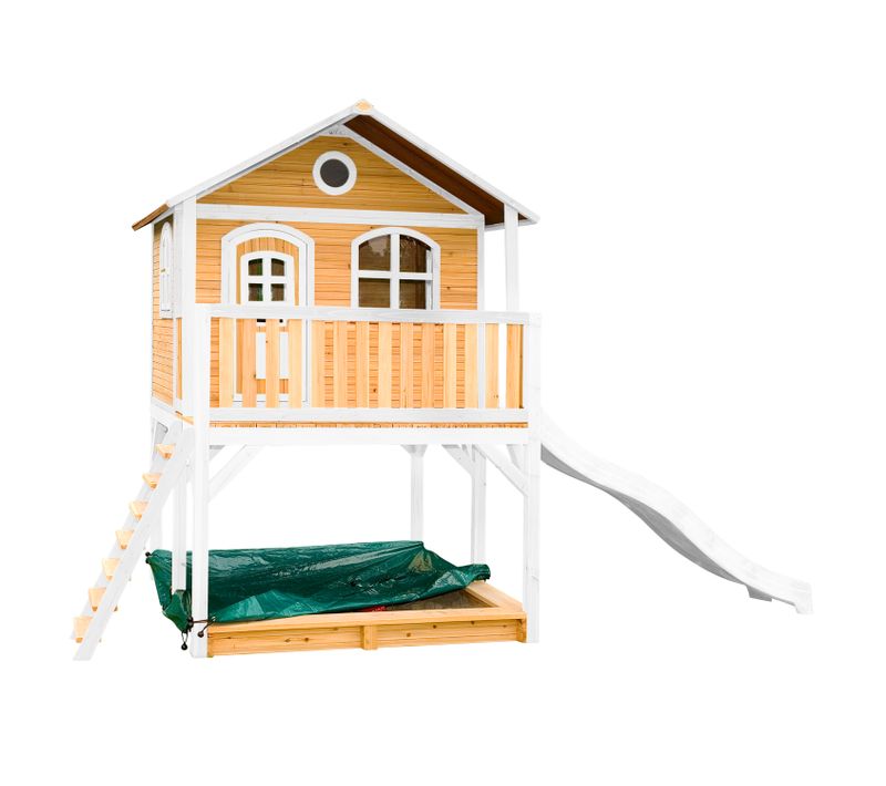 Marc Maison Enfant Avec Bac à Sable et Toboggan Blanc - Aire De Jeux Pour L'extérieur En Marron et