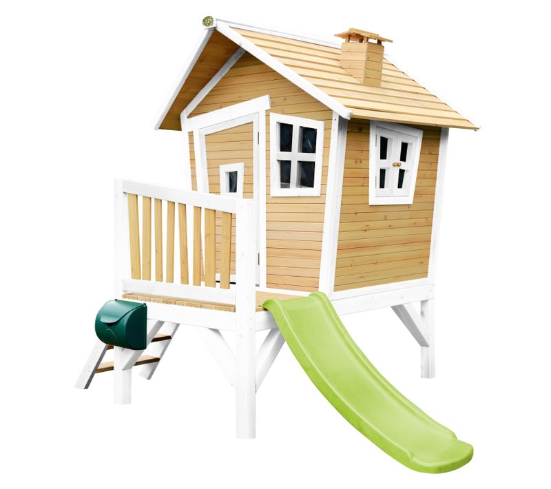 Robin Maison Enfant Avec Toboggan Vert Clair - Aire De Jeux Pour L'extérieur En Marron et Blanc -