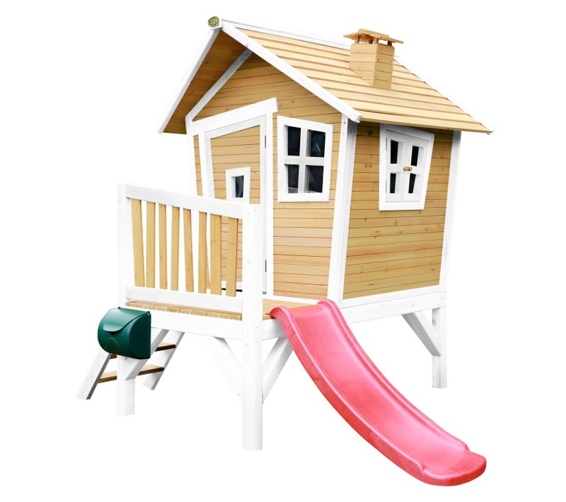 Robin Maison Enfant Avec Toboggan Rouge - Aire De Jeux Pour L'extérieur En Marron et Blanc -