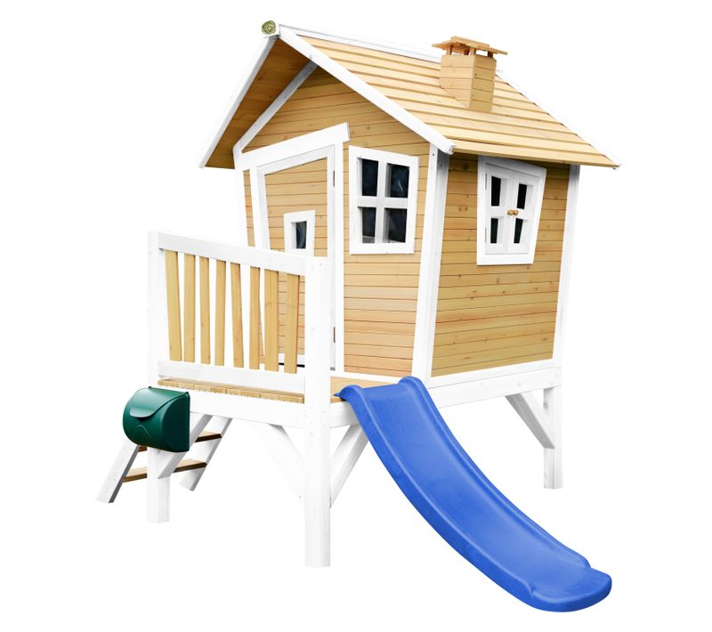 Robin Maison Enfant Avec Toboggan Bleu - Aire De Jeux Pour L'extérieur En Marron et Blanc -