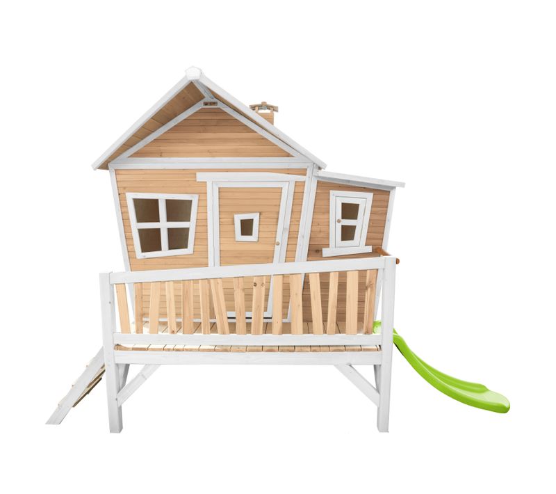 Emma Maison Enfant Avec Toboggan Vert Clair - Aire De Jeux Pour L'extérieur En Marron et Blanc -