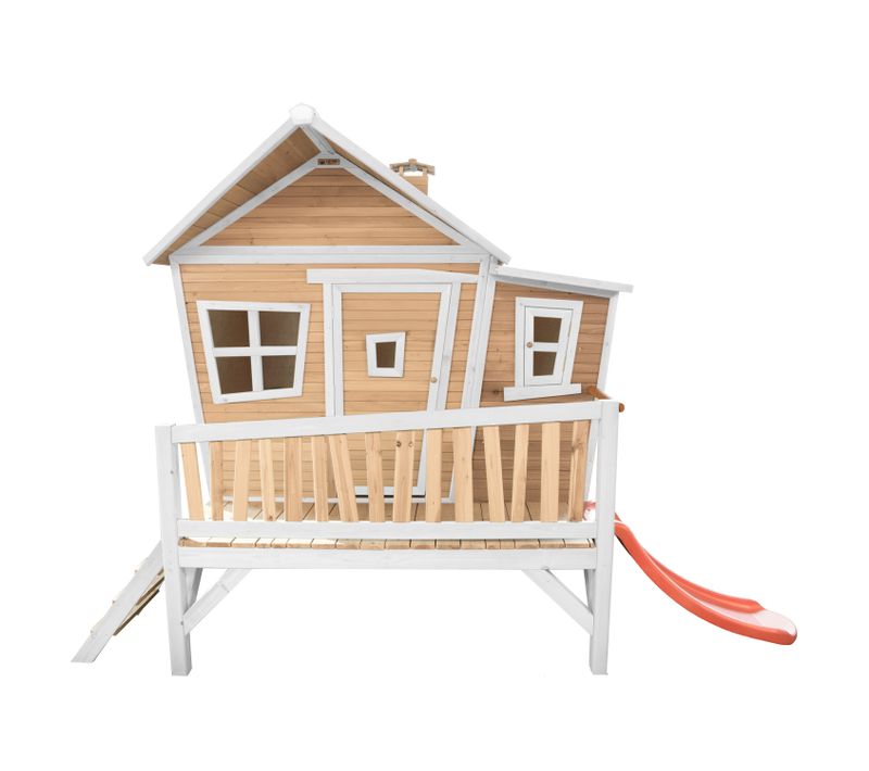 Emma Maison Enfant Avec Toboggan Rouge - Aire De Jeux Pour L'extérieur En Marron et Blanc -