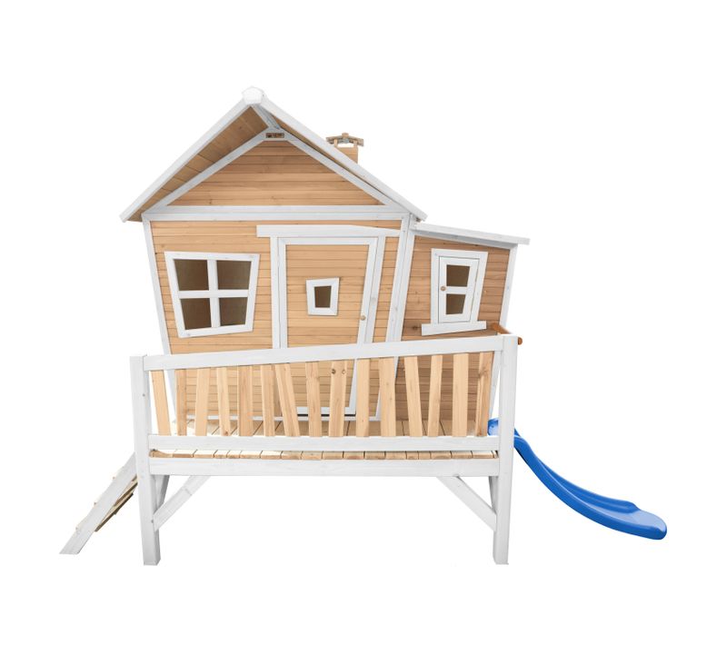 Emma Maison Enfant Avec Toboggan Bleu - Aire De Jeux Pour L'extérieur En Marron et Blanc -