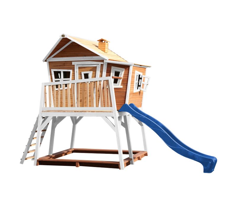 Max Maison Enfant Avec Bac à Sable et Toboggan Bleu - Aire De Jeux Pour L'extérieur En Marron et