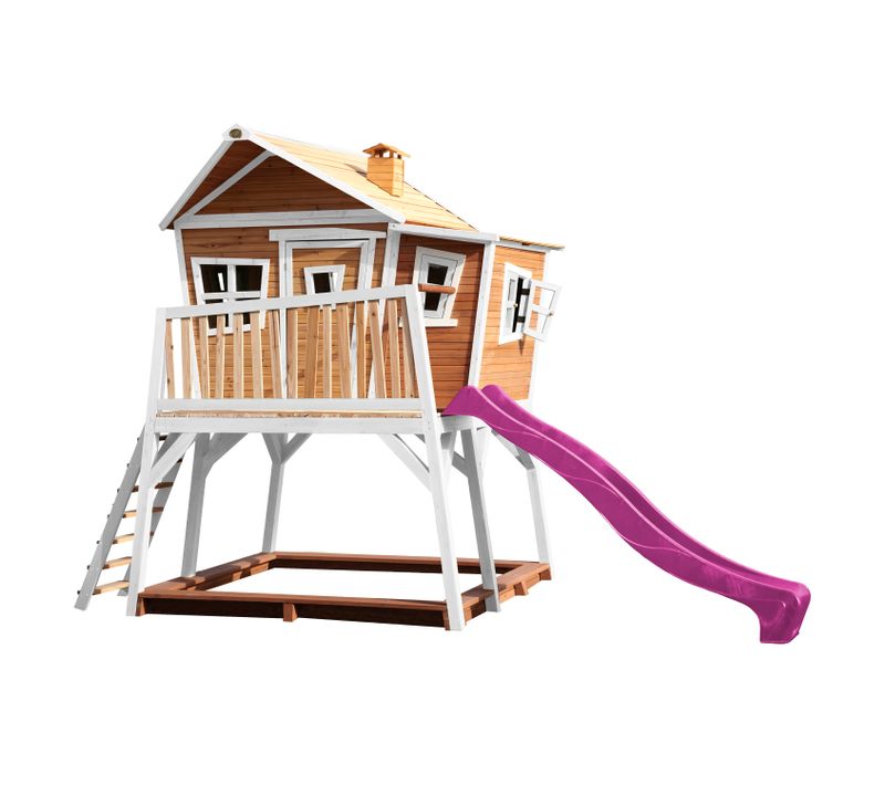 Max Maison Enfant Avec Bac à Sable et Toboggan Violet - Aire De Jeux Pour L'extérieur En Marron et