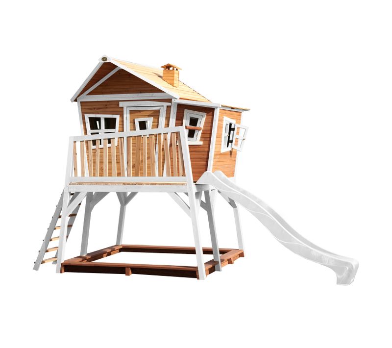 Max Maison Enfant Avec Bac à Sable et Toboggan Blanc - Aire De Jeux Pour L'extérieur En Marron et