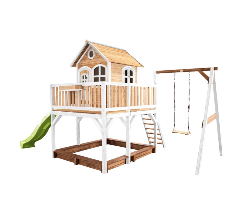 Liam Maison Enfant Avec Bac à Sable, Balançoire et Toboggan Vert Clair   Aire De Jeux