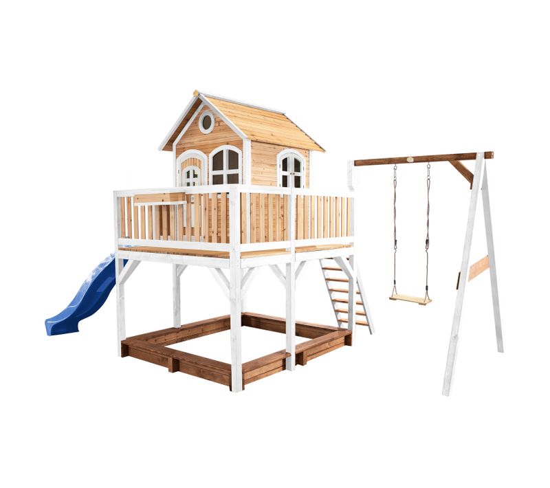 Liam Maison Enfant Avec Bac à Sable, Balançoire et Toboggan Bleu - Aire De Jeux Pour L'extérieur