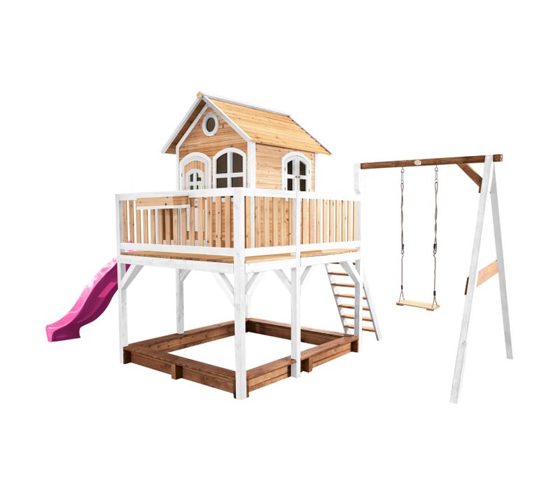 Liam Maison Enfant Avec Bac à Sable, Balançoire et Toboggan Violet - Aire De Jeux Pour