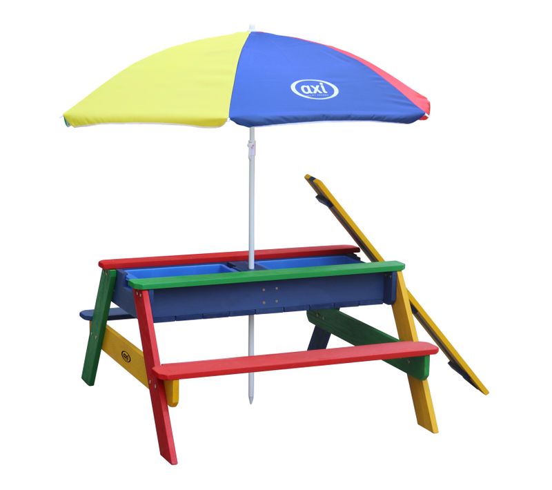 Nick Table Sable Et Eau / Table Pique Nique Avec Parasol, Bois Multicouleur - Table Jeux D'eau
