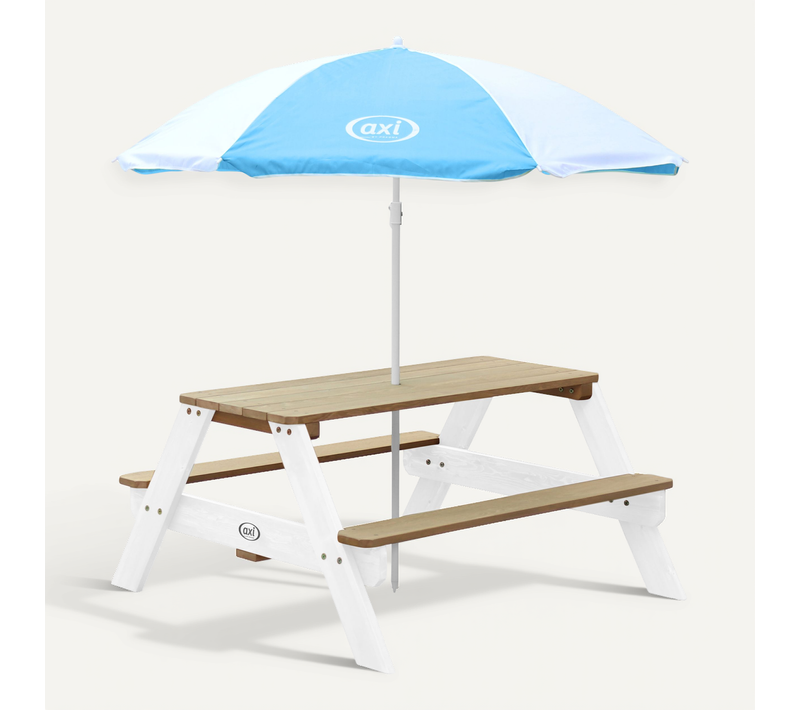 Nick Table Pique Nique Avec Parasol Marron et Blanc - 95 X 97 X 48 Cm - Table De Pique Nique