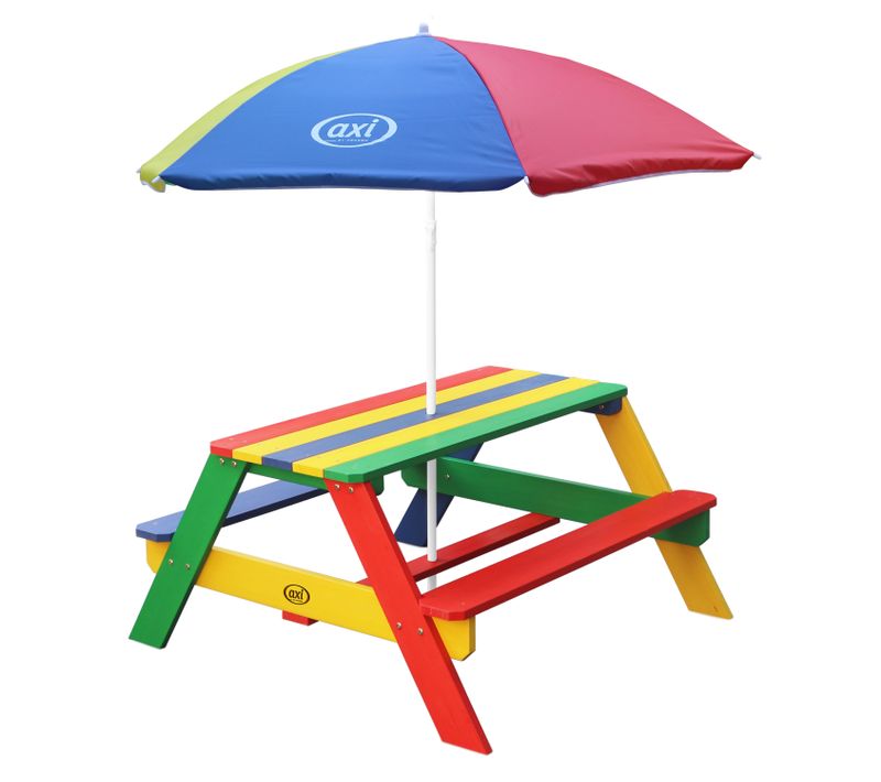 Nick Table Pique Nique Avec Parasol Multicouleur- 95 X 97 X 48 Cm - Table De Pique Nique Enfant