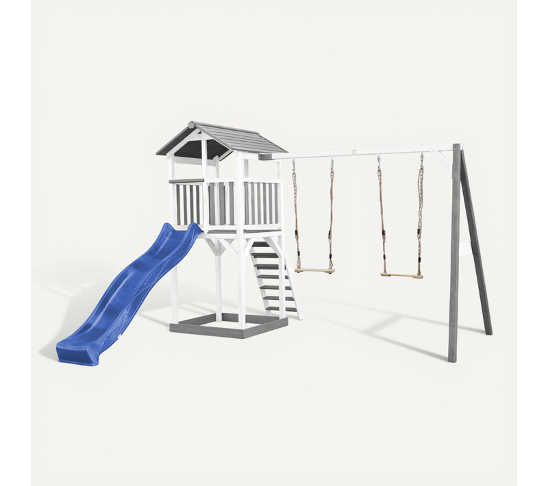 Beach Tower Aire De Jeux Avec Toboggan En Bleu, 2 Balançoires et Bac à Sable - Grande Maison