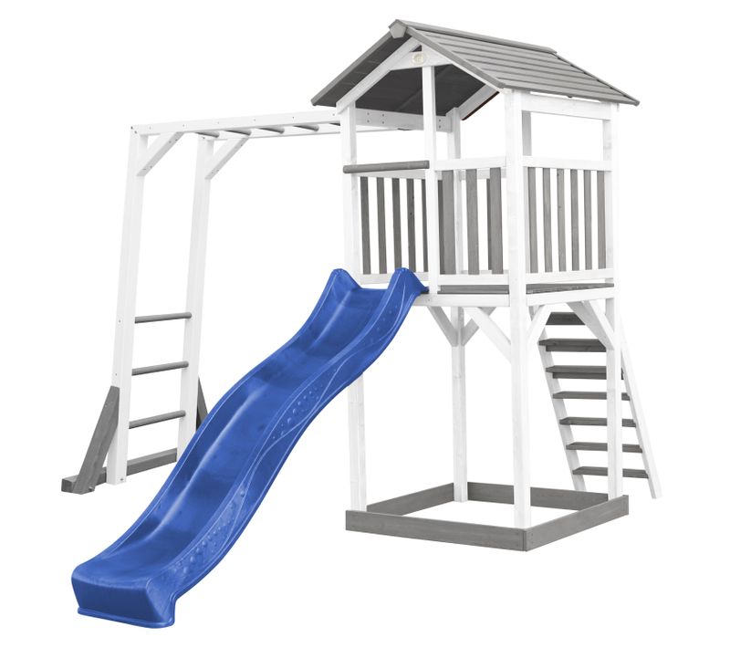 Beach Tower Aire De Jeux Avec Toboggan En Bleu, Cadre D'escalade et Bac à Sable - Grande Maison