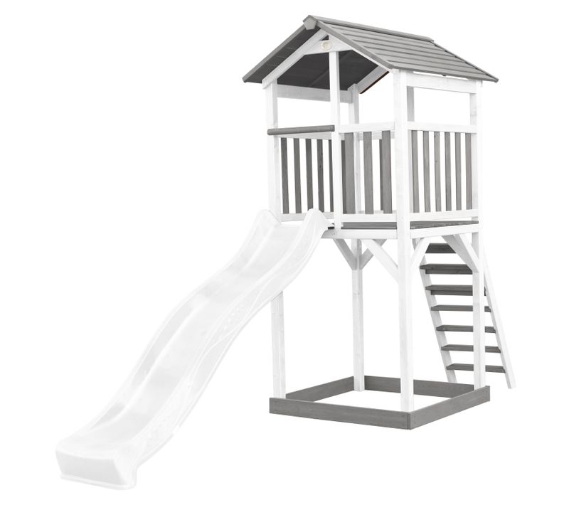Beach Tower Aire De Jeux Avec Toboggan En Blanc et Bac à Sable - Grande Maison Enfant Extérieur